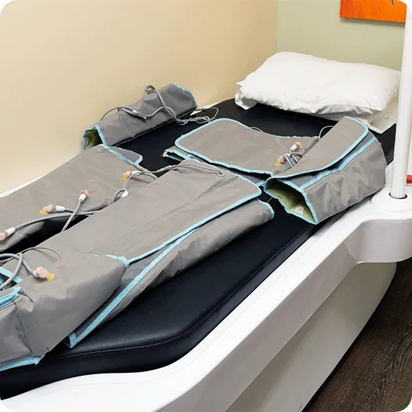 Pressotherapy equipment ready on the treatment bed