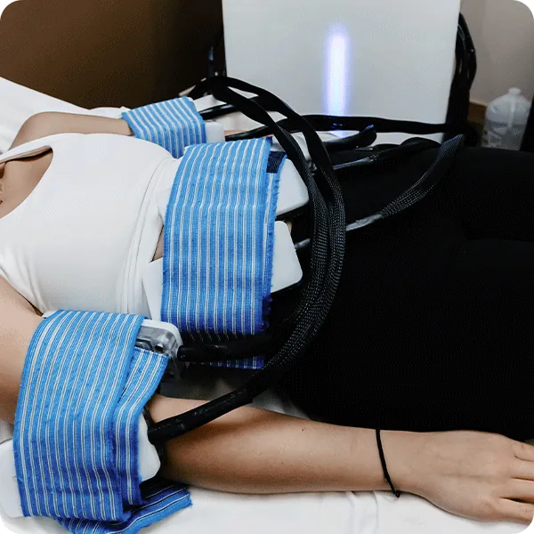 A patient during a cryotherapy and EMS session