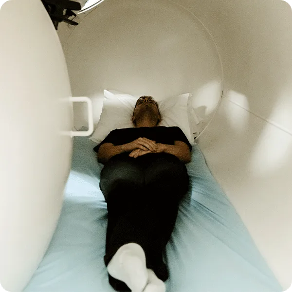 Patient relaxing in the hyperbaric oxygen chamber